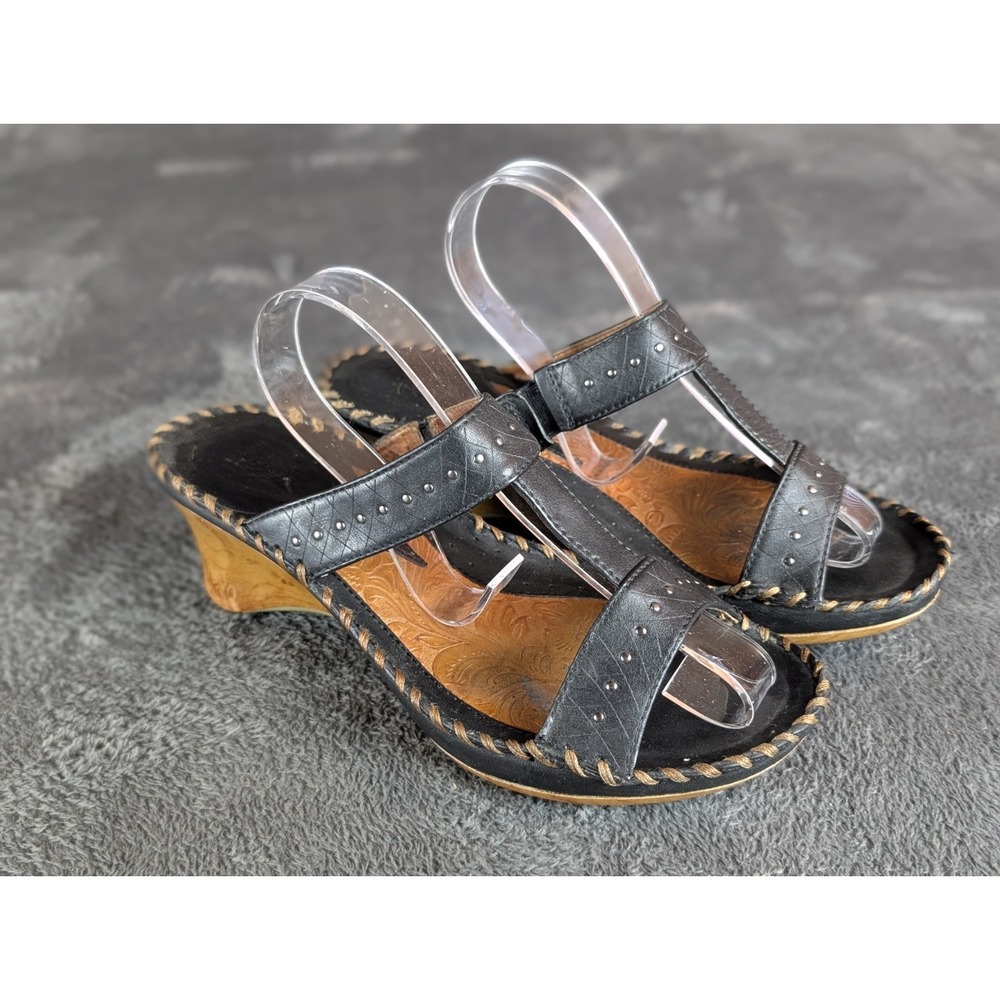 Ariat Shalimar Boho Chic Brown Leather T-Strap Wedge Sandals Size 9B Women Shoes - Picture 2 of 12